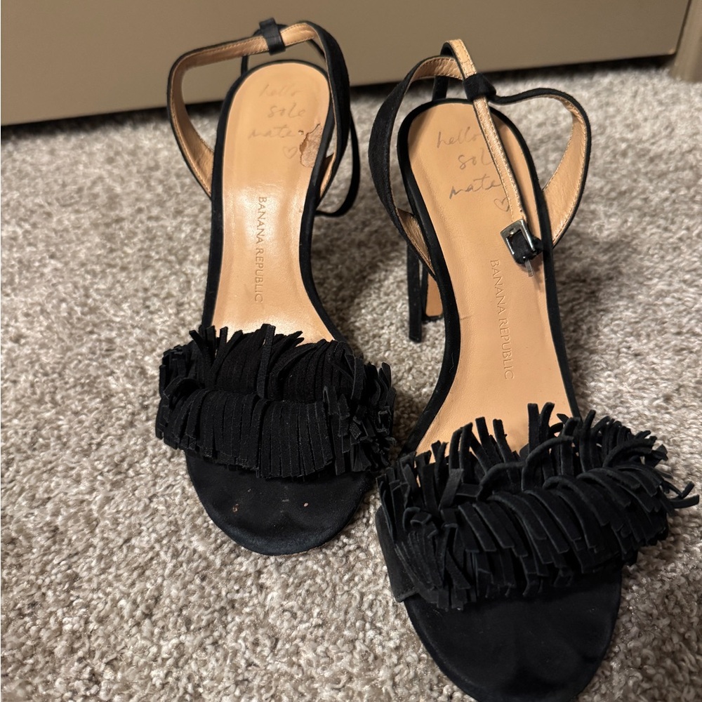 Banana Republic Black Fringe Heeled Sandals
